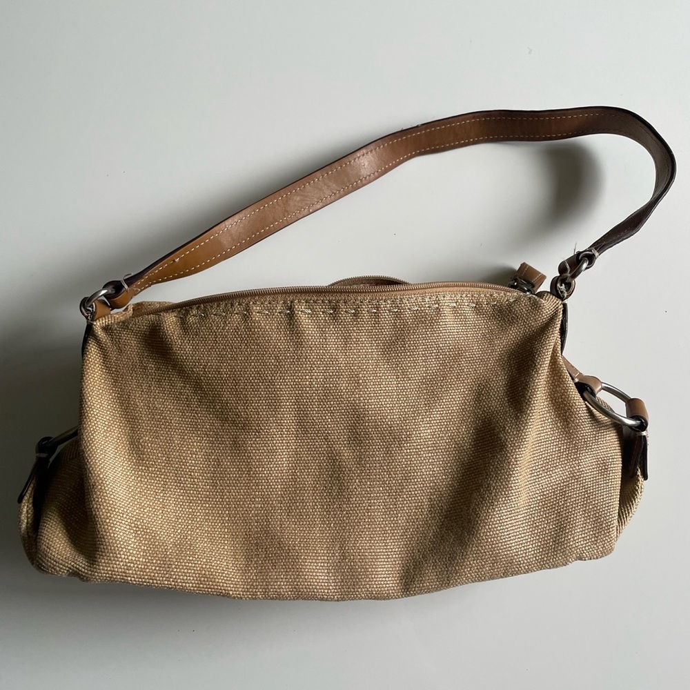 Fossil Shoulder Bag Purse Hobo Canvas/ Leather Brown and Tan Zip Around
